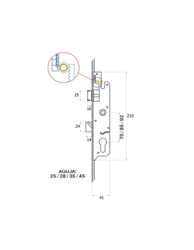 Cerradura Multipunto 92/28 mm 4 Bulones para PVC 2000-2200 mm | EN 12209