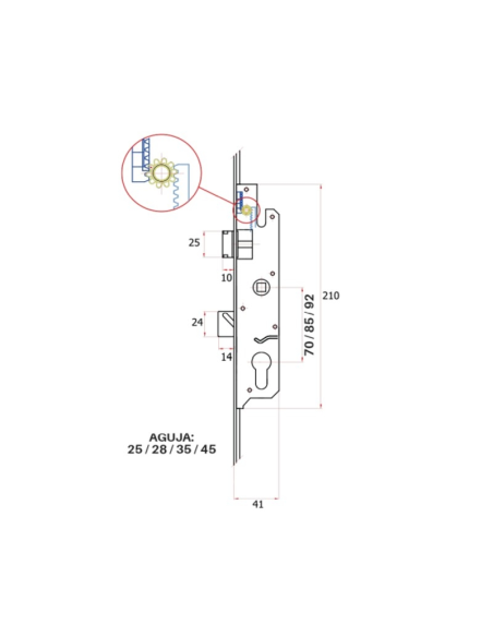 Cerradura Multipunto 92/28 mm 4 Bulones para PVC 2000-2200 mm | EN 12209