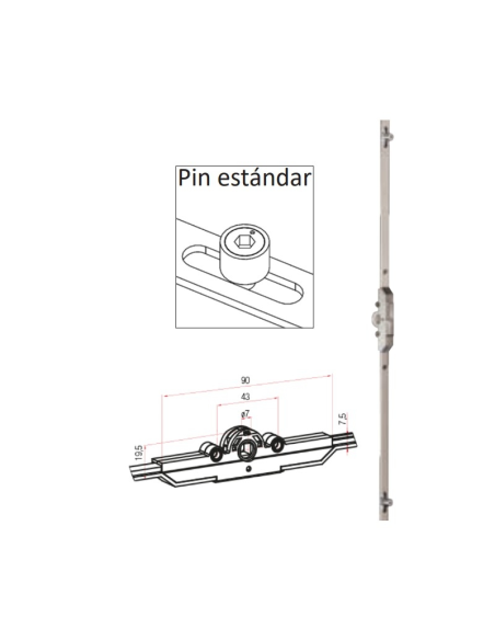 Cierre Multipunto Abatible P2730 | Herraje 210–280 mm, Eje 7.5 mm