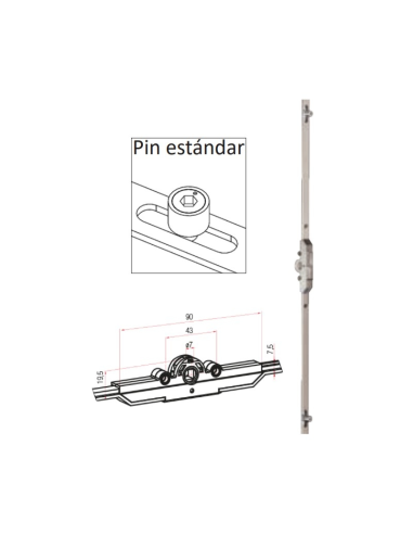 Cierre Multipunto Abatible P2738 | Herraje 1200–1400 mm, Eje 7.5 mm