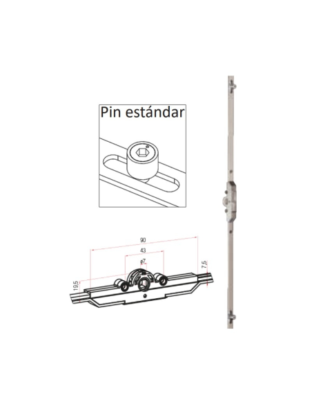 Cierre Multipunto Abatible P2738 | Herraje 1200–1400 mm, Eje 7.5 mm
