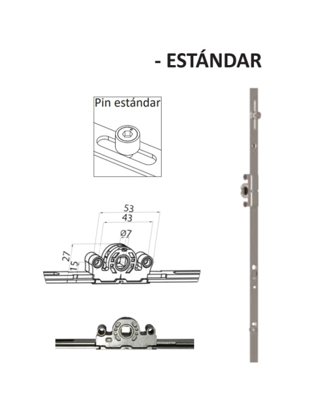Cremona de 15 mm. cota fija con bulón STD