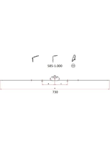 Cremona 30 mm Hausen P1081 con Bulón STD 585–1000 mm | Herraje Oscilobatiente PVC