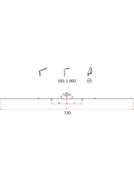 Cremona 30 mm Hausen P1081 con Bulón STD 585–1000 mm | Herraje Oscilobatiente PVC