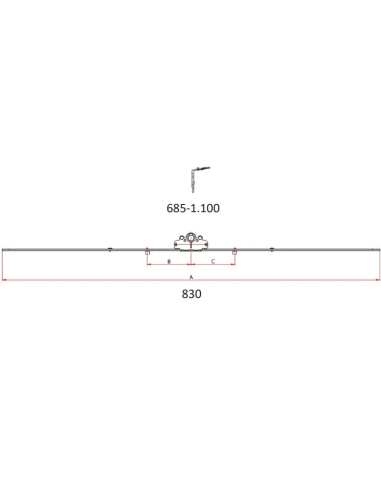 Cremona 30 mm Hausen P1082 con Bulón STD 685–1100 mm | Herraje Oscilobatiente PVC