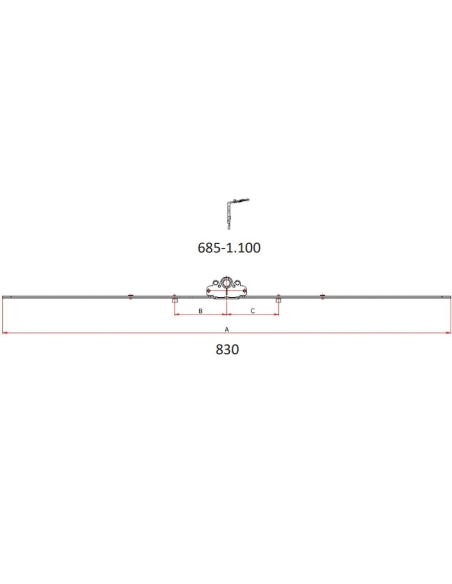 Cremona 30 mm Hausen P1082 con Bulón STD 685–1100 mm | Herraje Oscilobatiente PVC