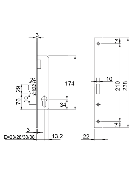 CERRADURA ISEO 7414/23 SOLO GANCHO C/CIL.30+30 NIQ