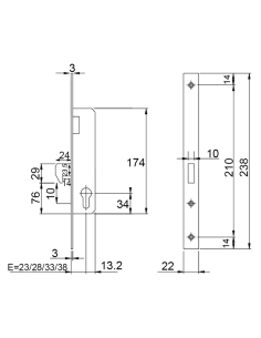 CERRADURA ISEO 7414/33 SOLO GANCHO C/CIL.30+30 NIQ. 2