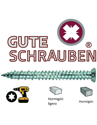 Tornillo de Hormigón Gute Schrauben 7,5×150 TORX | Fijación Profesional para Marcos de Puertas y Ventanas