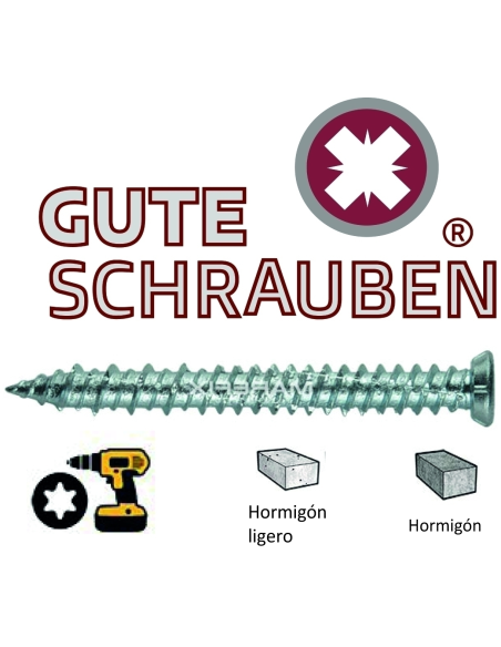 Tornillo de Hormigón Gute Schrauben 7,5×150 TORX | Fijación Profesional para Marcos de Puertas y Ventanas