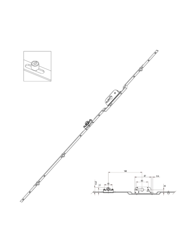 Cremona de 15 mm. con cerrdadura + llave con bulon standard