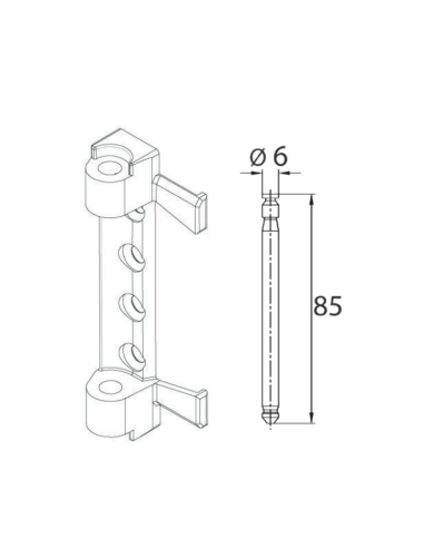 Bisagra atornillada superior activa en marco con plantilla.