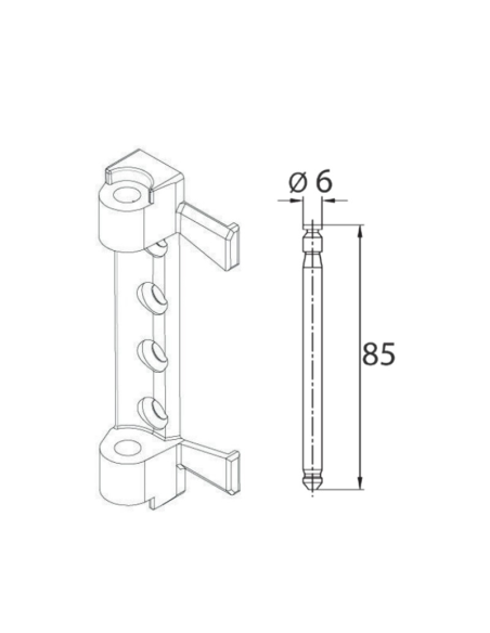 Bisagra atornillada superior activa en marco con plantilla.