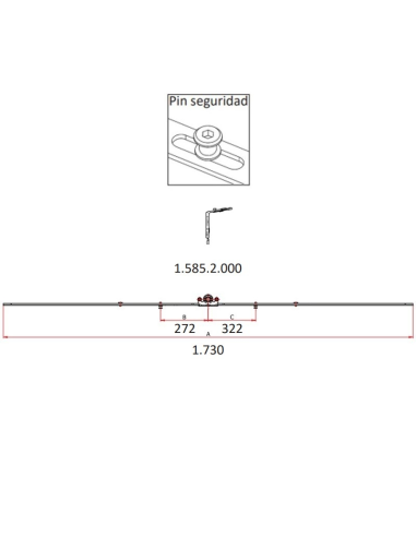 Cremona de 15mm Hausen con bulón de seguridad 1585-2000 - Alto desempeño