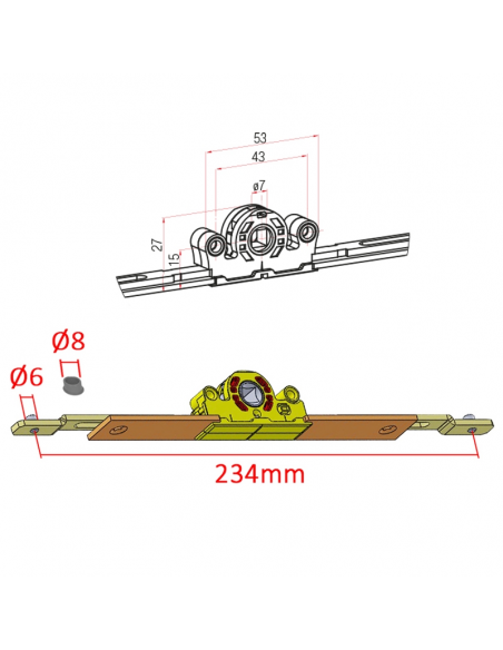 ADAPTADOR OB TRANSMISION E:15mm CUADRADILLO 7mm ADAPTADOR OB TRANSMISION E:15mm CUADRADILLO 7mm