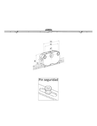 Cierre multipunto abatible de 22mm con bulón de seguridad 210-280 mm.