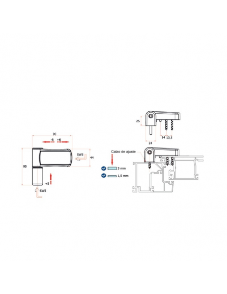 BISAGRA 3D PTA. 85 KG NEGRO 8022