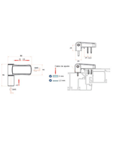 BISAGRA 3D PTA. 85KG A,INOX (INOX CROMO)
