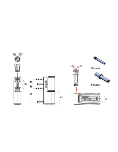 Bisagra ajustable 3D para puertas 125 Kg en Marrón 8019.