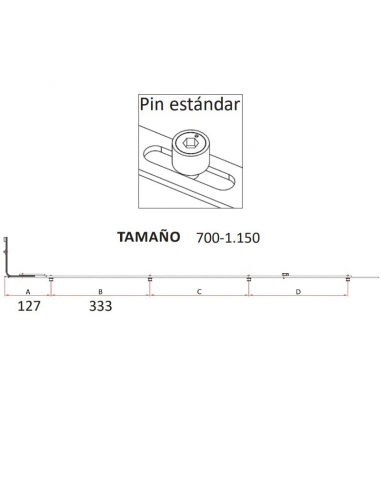Reenvío Trasero P1402 | Bulón STD 700‑1150 mm para Oscilobatiente PVC/Aluminio