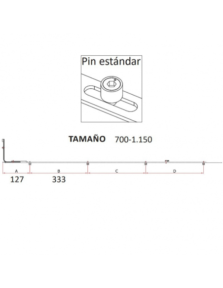 Reenvío Trasero P1402 | Bulón STD 700‑1150 mm para Oscilobatiente PVC/Aluminio