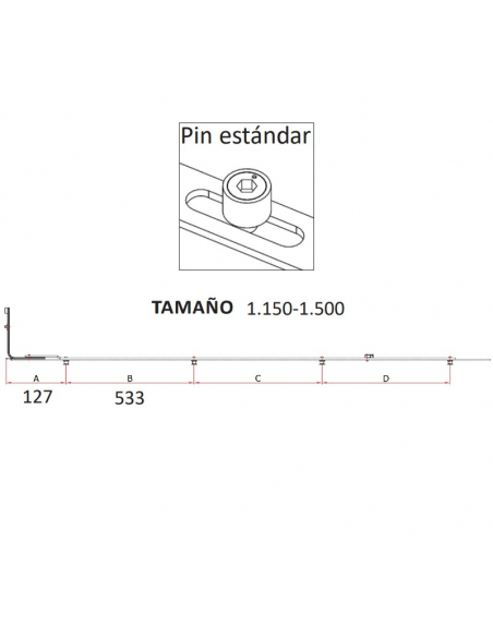 Reenvío Trasero P1403 | Bulón STD 1150‑1500 mm para Oscilobatiente PVC/Aluminio