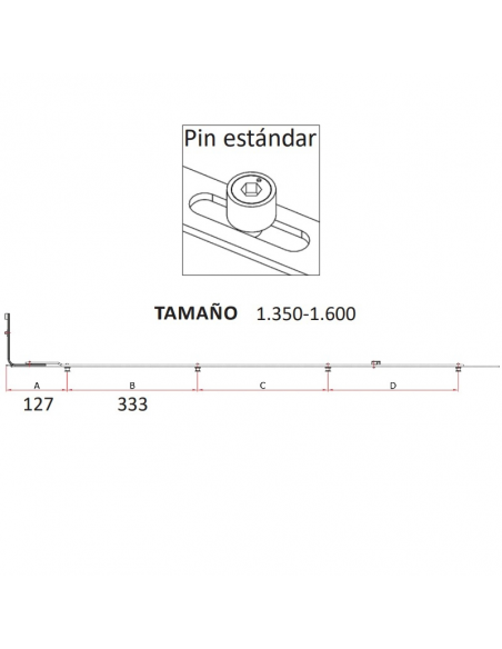 Reenvío Trasero P1404 | Bulón STD 1350‑1600 mm para Oscilobatiente PVC/Aluminio