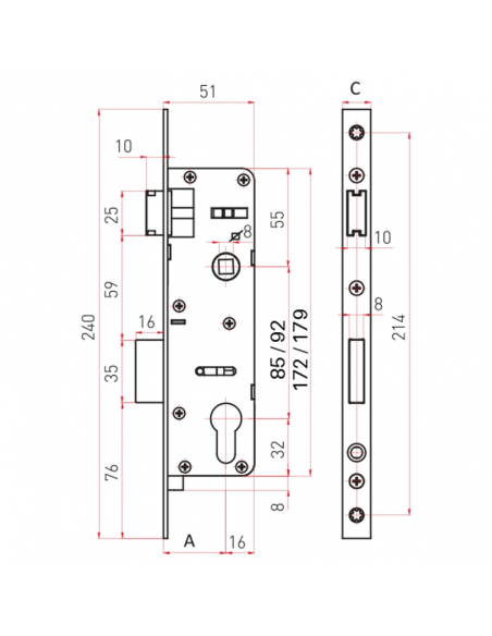 CERRADURA 1P ALUMINIO DESL. 20mm