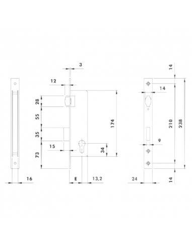 Cerradura Leva Corta 33 mm MARK | Sistema Deslizante