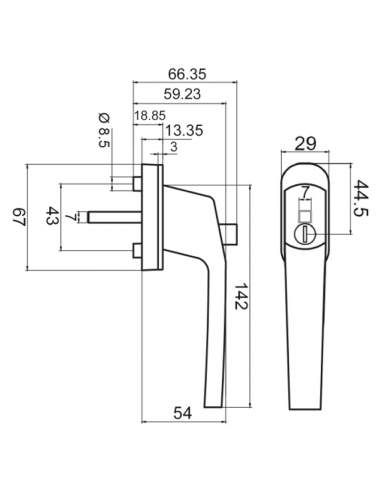 Manilla Danubio Con Llave Blanca 9016 Esquema Técnico