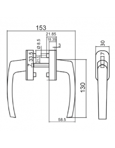 Manilla Danubio Doble Negro 9005 Esquema Técnico