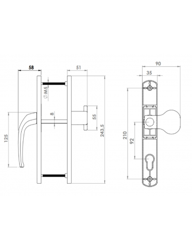 Esquema Tecnico - Manilla Adriatico Escudo + Asa Exterior 92mm