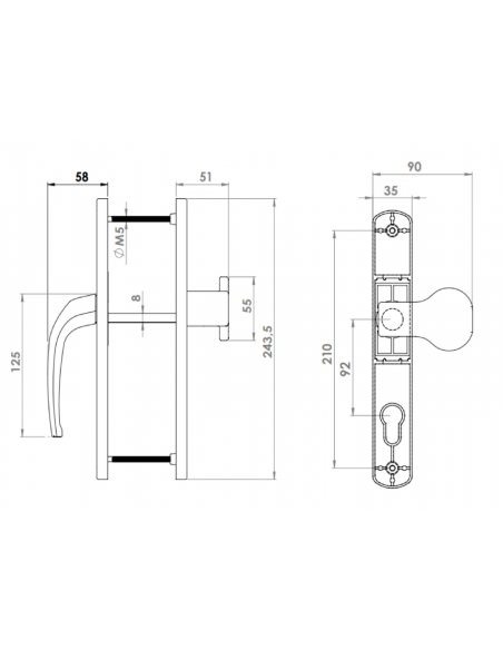 Esquema Tecnico - Manilla Adriatico Escudo + Asa Exterior 92mm
