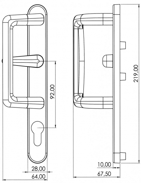 Esquema Tecnico - Asa Capri Interior con Accion Multipunto y Bocallave