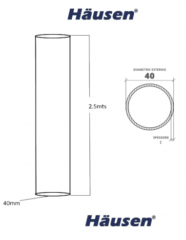 Esquema Tecnico - Tubo Tirador Apolo Inox Pulido 2.5mts