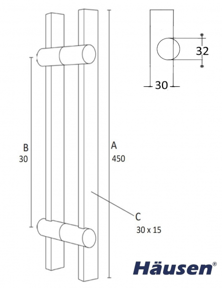 Esquema Tecnico - Juego de Tiradores Caspio Desplazado 450x300mm Inox
