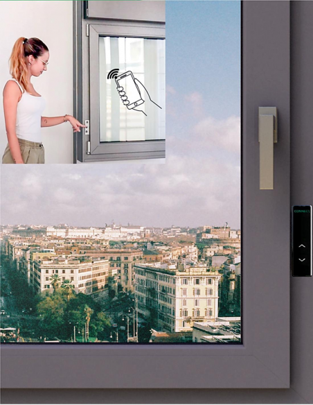Ilustracion del Pulsador capacitivo CONNECT-1 negro en una ventana