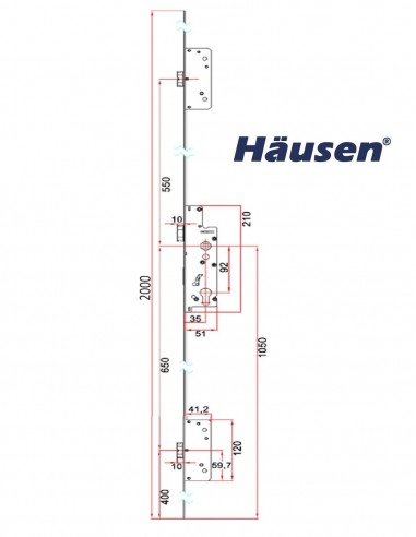 Esquema Tecnico Cerradura Domo Derecha 92/35nn 2000mm