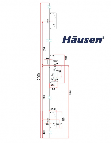 Esquema Tecnico Cerradura Domo Derecha 92/35nn 2000mm