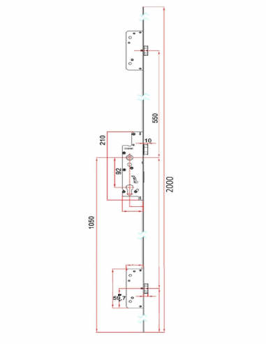 Esquema Tecnico - Cerradura multipunto Domo Izquierda 92/35mm