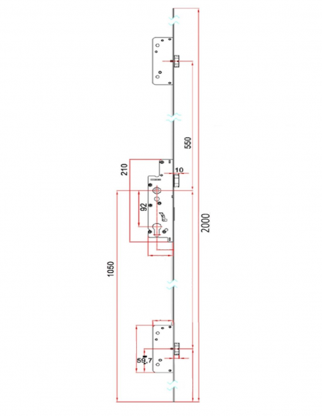 Esquema Tecnico - Cerradura multipunto Domo Izquierda 92/35mm