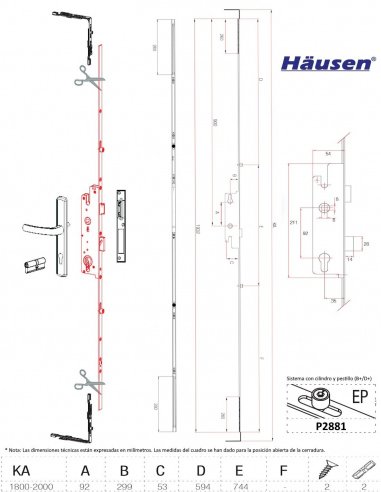 Esquema Tecnico - Cerradura Con Trasmisión y accionamiento con llave 1800/92/35