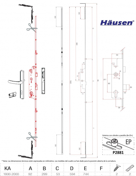 Esquema Tecnico - Cerradura Con Trasmisión y accionamiento con llave 1800/92/35 Esquema Tecnico - Cerradura Con Trasmisión y accionamiento con llave 1800/92/35