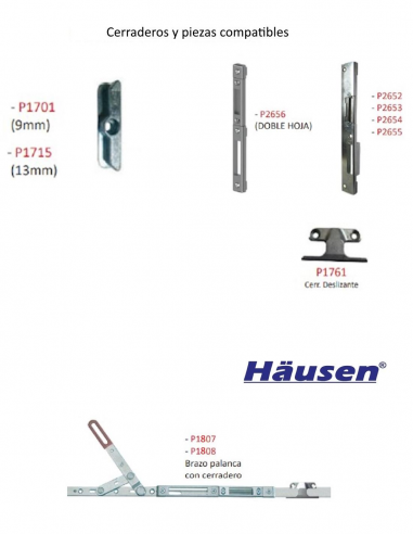 Piezas compatibles - Cerradura multipunto P2604 (no incluidas)