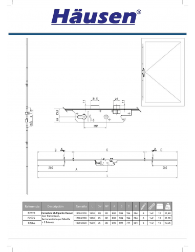 Esquema Tecnico - Cerradura Multipunto Hausen P2670