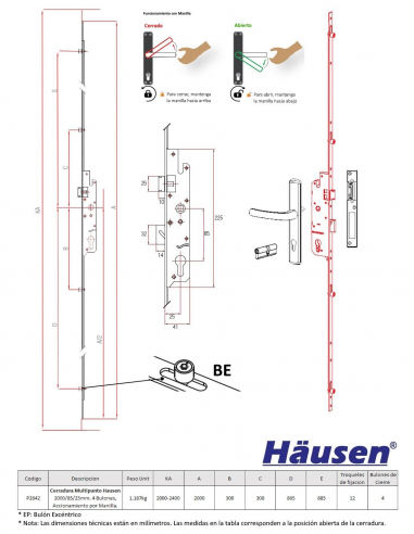 Esquema Tecnico - Vistas Cerradura Multipunto Hausen P2642