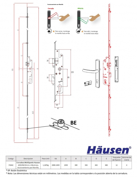 Esquema Tecnico - Vistas Cerradura Multipunto Hausen P2642