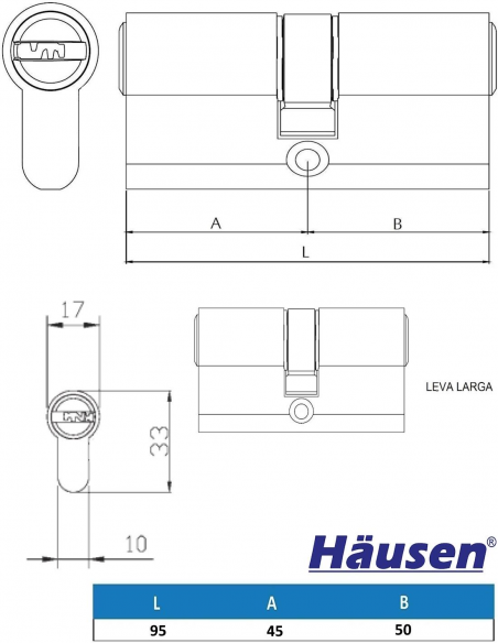 EsquemaTecnico - Cilindro Seguridad Mark, Leva 15(larga), Niquelado 45x50 EsquemaTecnico - Cilindro Seguridad Mark, Leva 15(larga), Niquelado 45x50