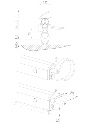 Esquema tecnico - Bajopuertas Automático Superpuesto Negro 1000mm