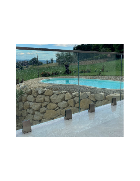 VDR Pinza de Vidrio Cuadrada 16–20 mm | Sin Perforación | Plata